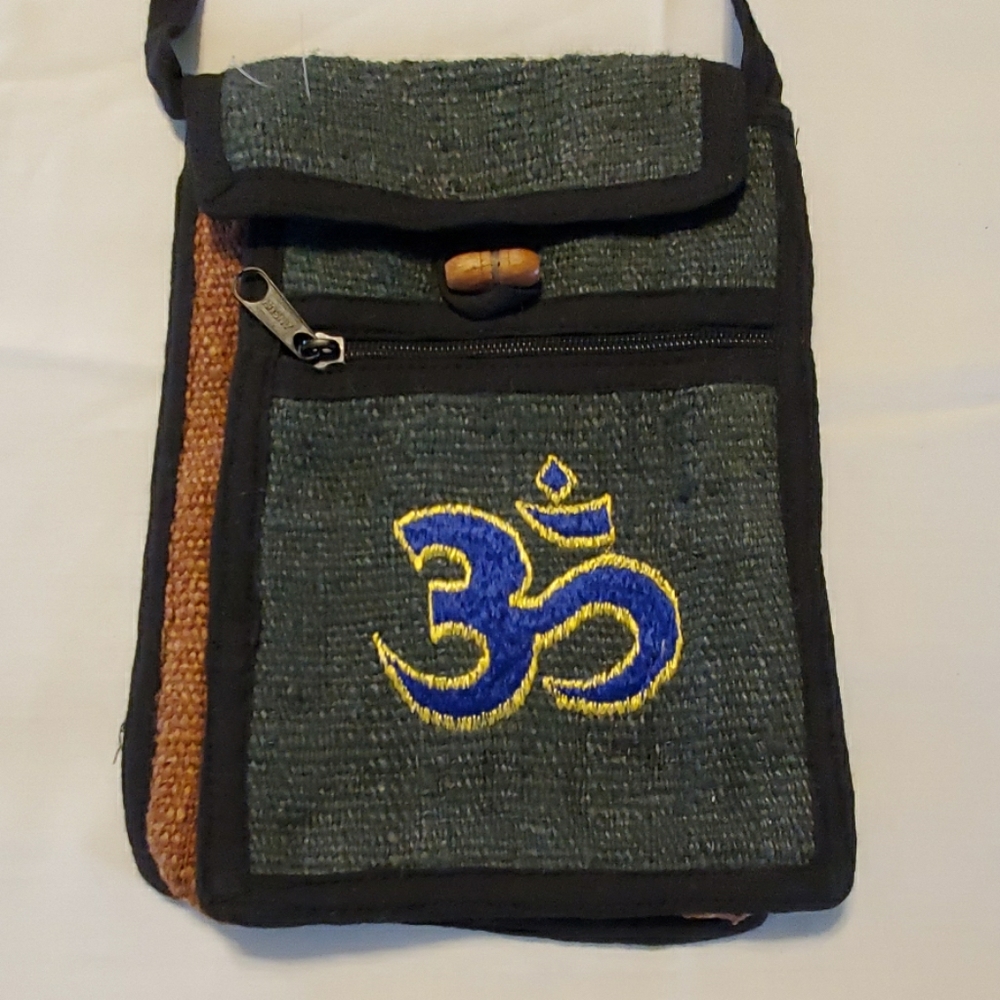 Hemp Purse Crossbody Passport Bag Embroidered OM